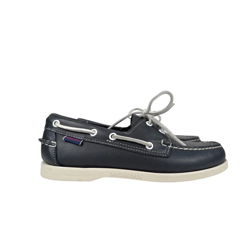 Sebago Docksides Portland Boat Shoes Mens Size 7 Navy Blue Leather